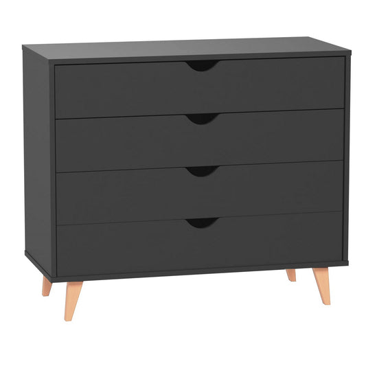 35" Black Solid Wood Four Drawer Dresser