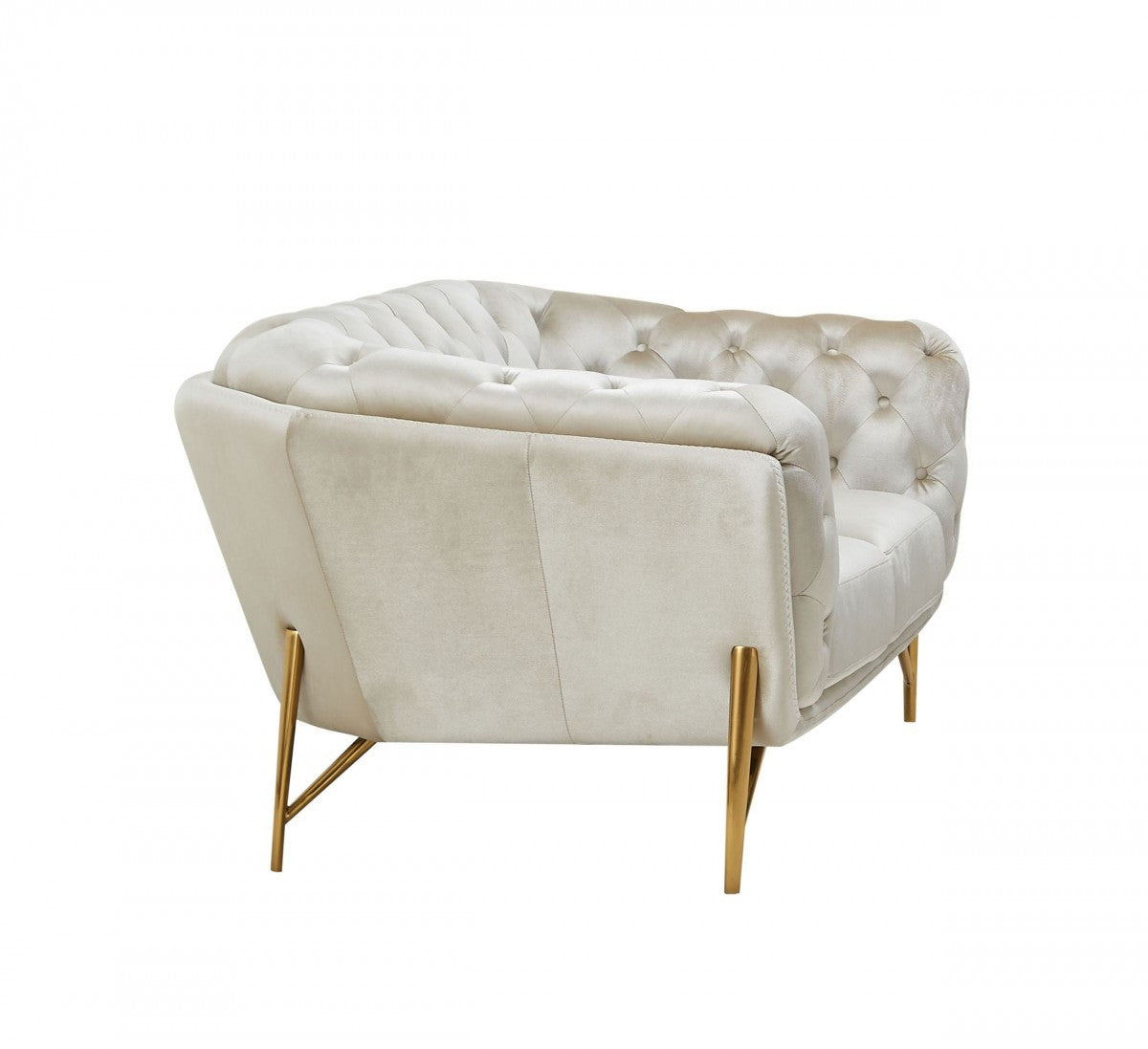 69" Pearl Tufted Velvet And Gold Chesterfield Love Seat
