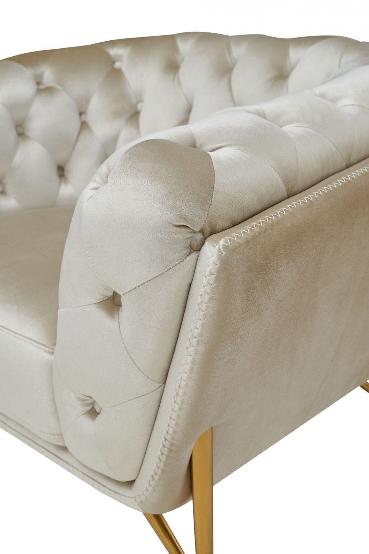 69" Pearl Tufted Velvet And Gold Chesterfield Love Seat