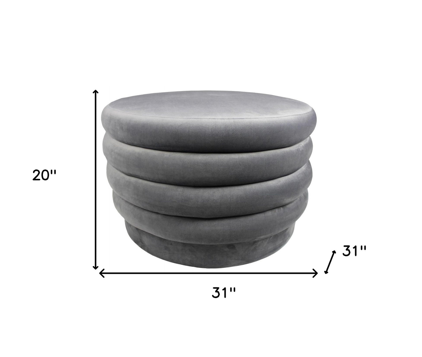 31" Gray Velvet Tufted Round Cocktail Ottoman