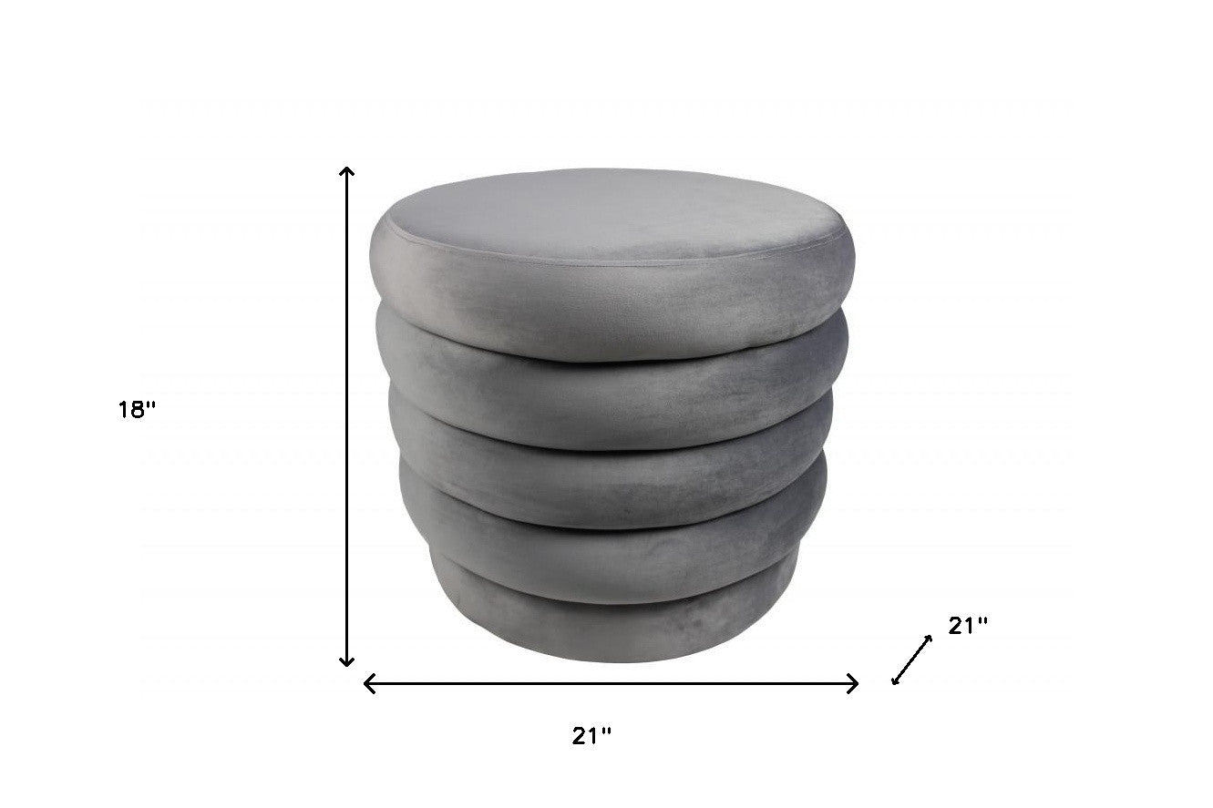 21" Gray Velvet Tufted Round Cocktail Ottoman