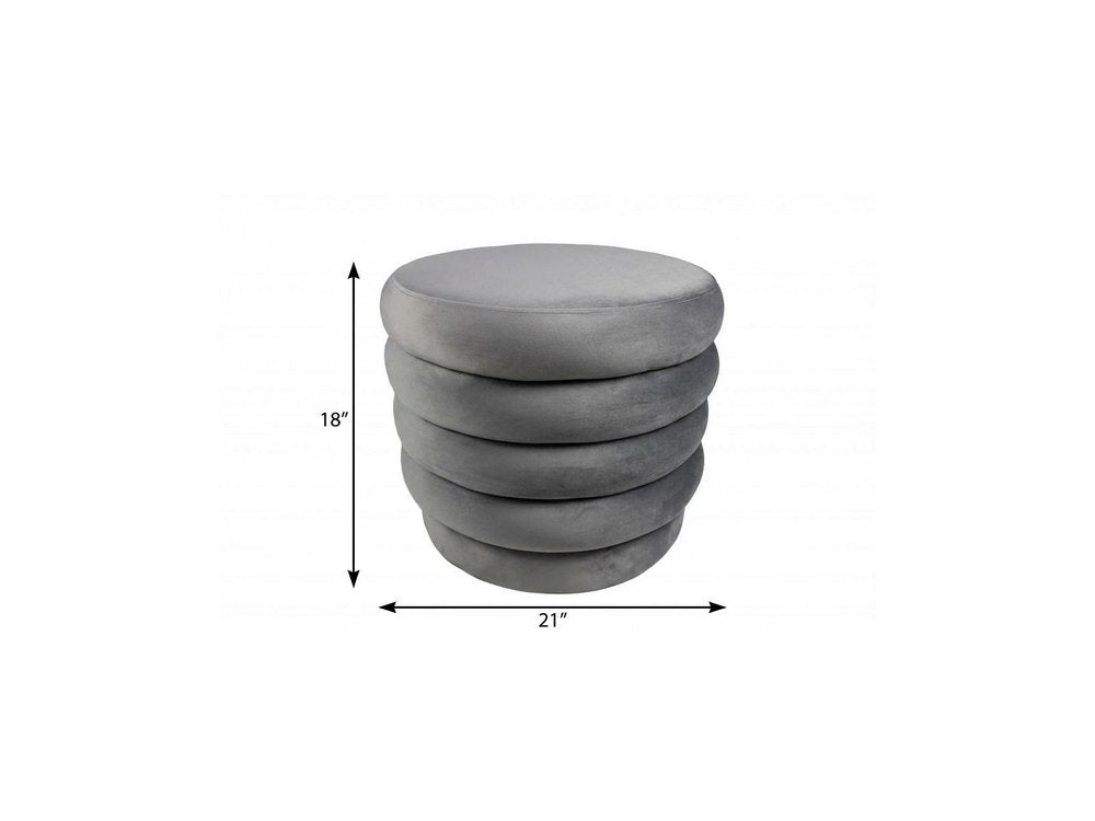 21" Gray Velvet Tufted Round Cocktail Ottoman