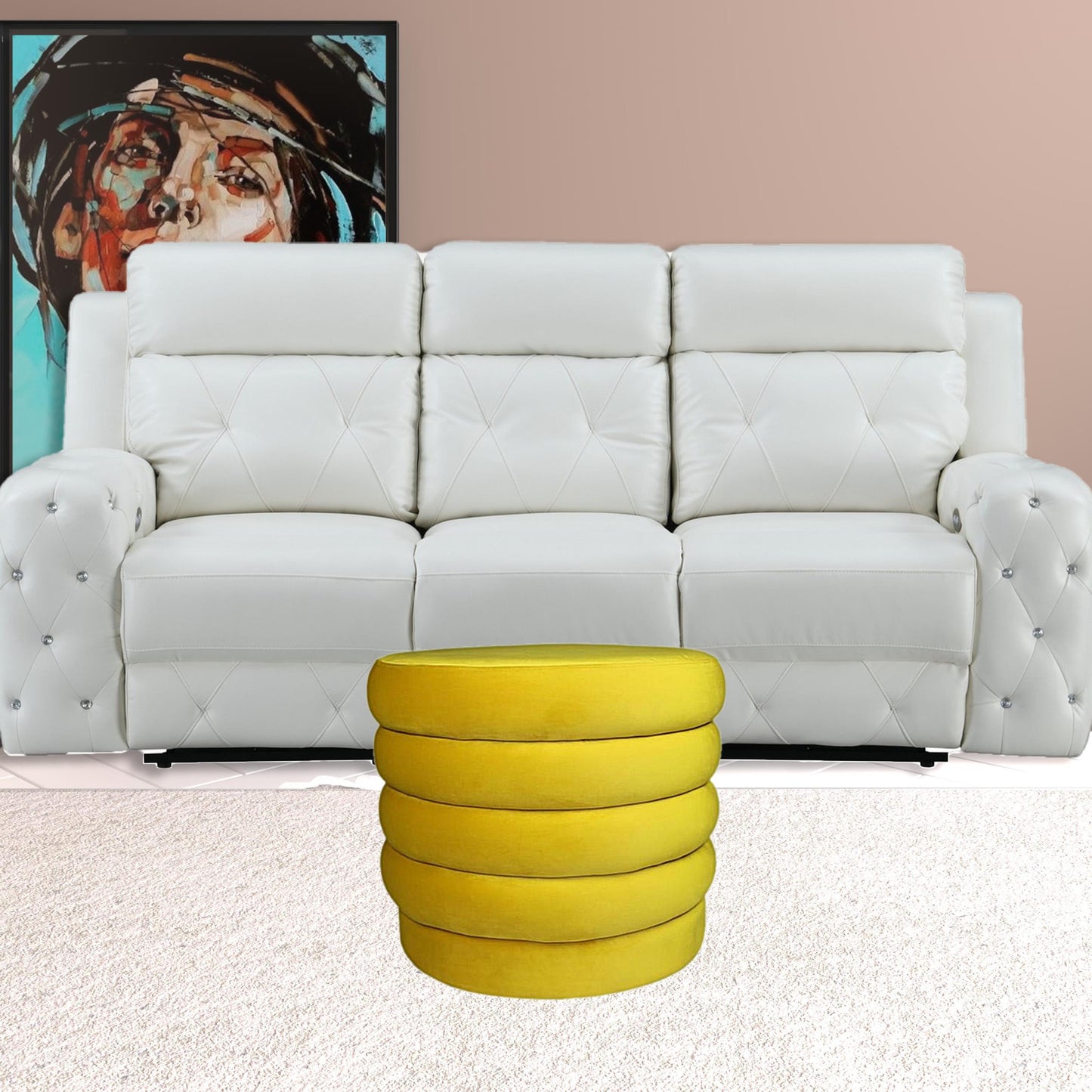 21" Yellow Velvet Tufted Round Cocktail Ottoman