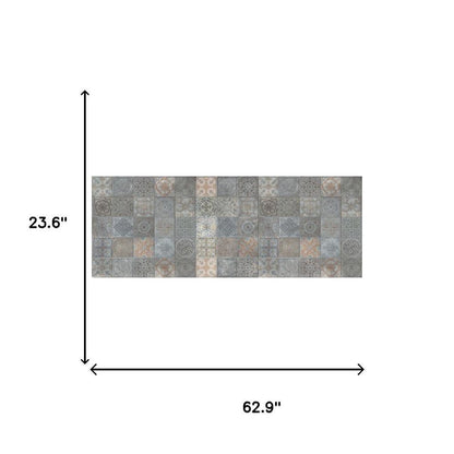 Rectangular blue-gray stone mosaic tile panel with small square tiles; wall backsplash, approx 62.9 x 23.6 inches.