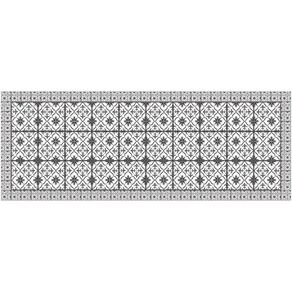 2' X 5' Dark Gray And White Tile Printed Vinyl Area Rug with UV Protection