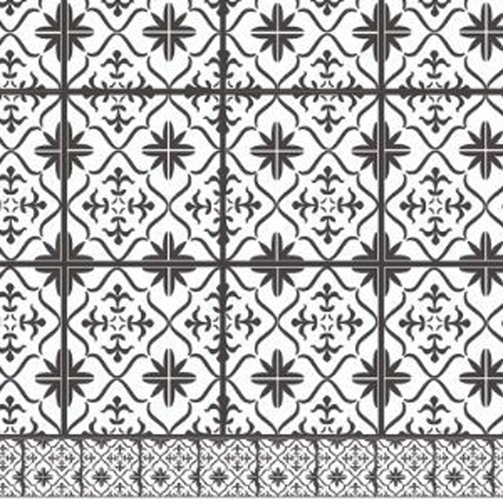 2' X 5' Dark Gray And White Tile Printed Vinyl Area Rug with UV Protection