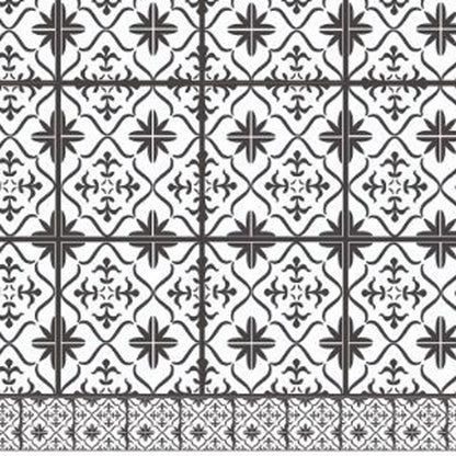 2' X 5' Dark Gray And White Tile Printed Vinyl Area Rug with UV Protection