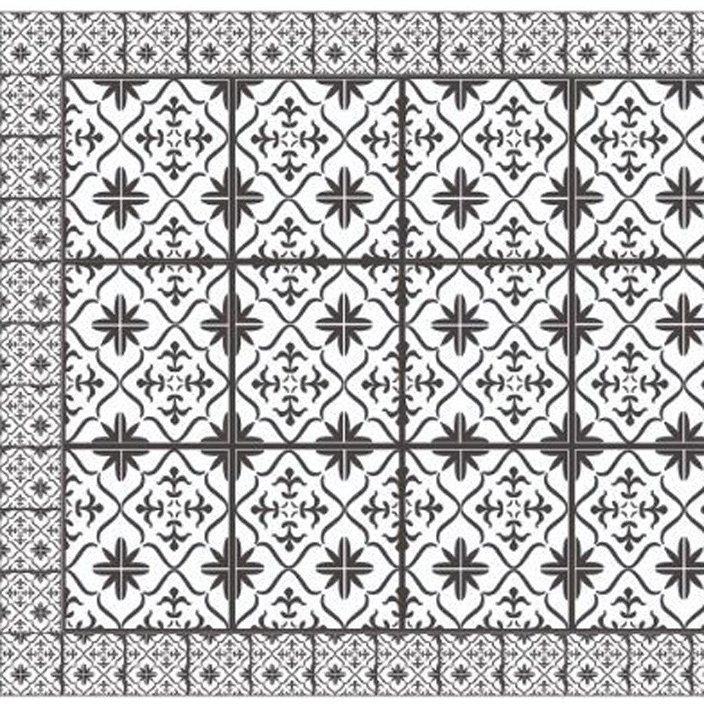 2' X 5' Dark Gray And White Tile Printed Vinyl Area Rug with UV Protection