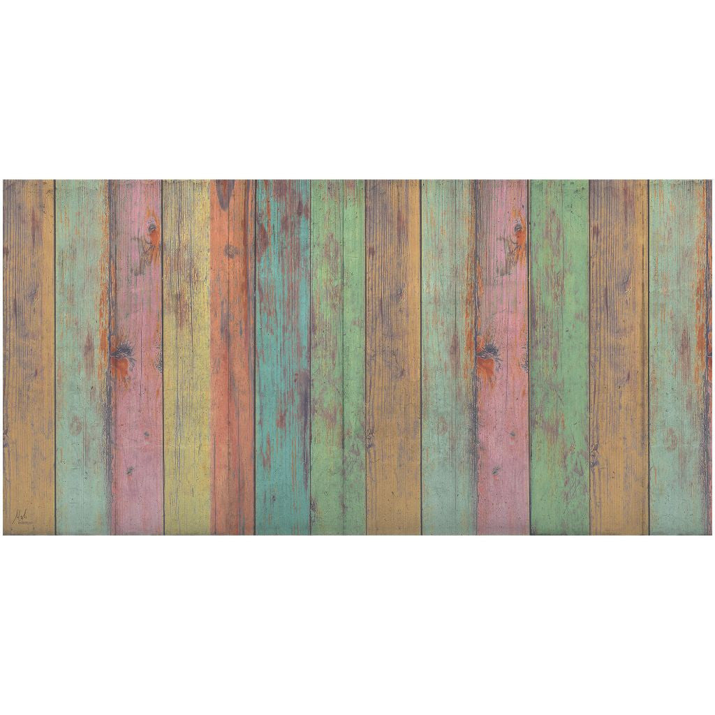 2' X 4' Distressed Aqua Green And Pink Printed Vinyl Area Rug With UV Protection