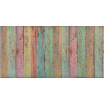 2' X 4' Distressed Aqua Green And Pink Printed Vinyl Area Rug With UV Protection