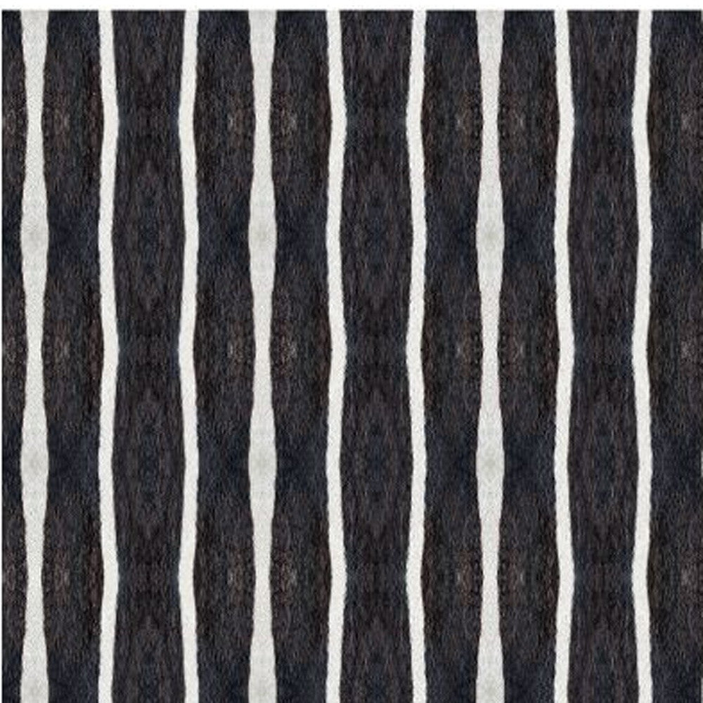 2' X 4' Black And White Modern Stripe Printed Vinyl Area Rug with UV Protection