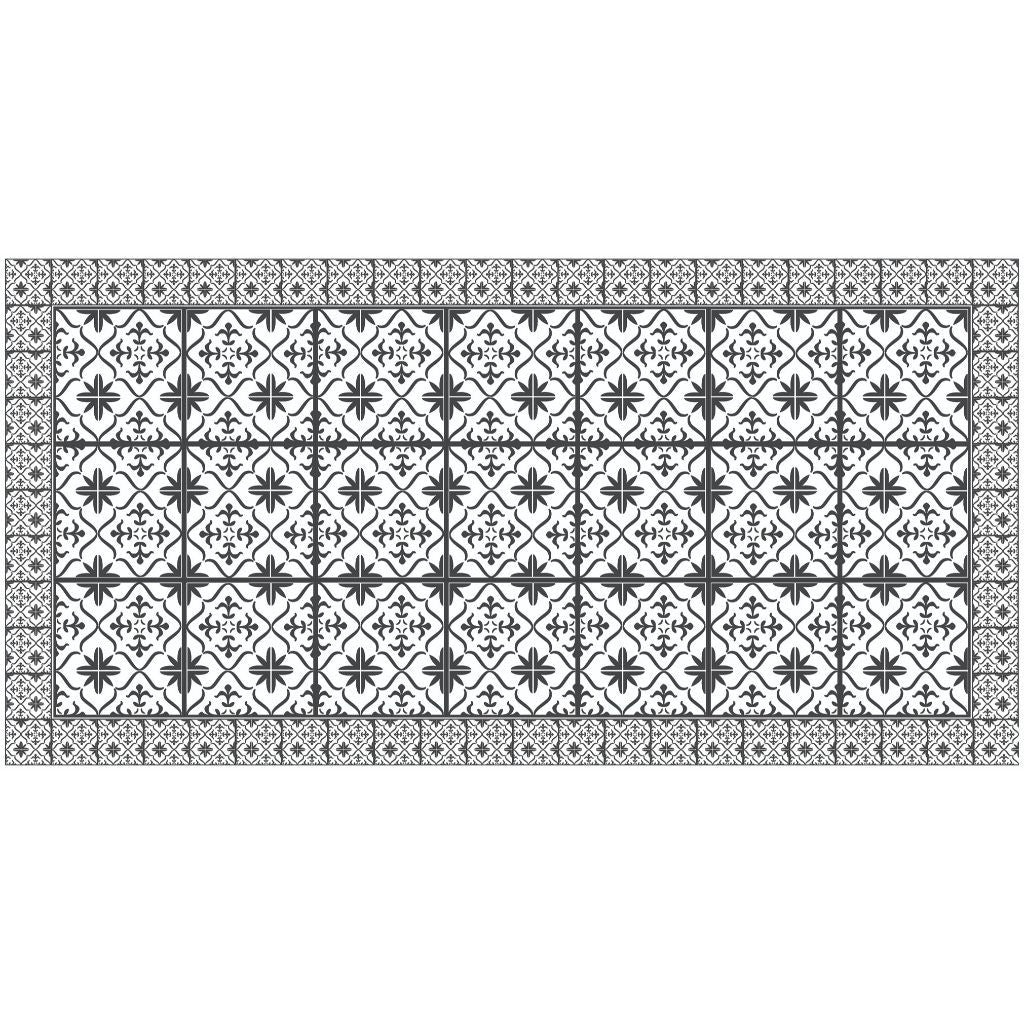 2' X 4' Dark Gray And White Tile Printed Vinyl Area Rug with UV Protection