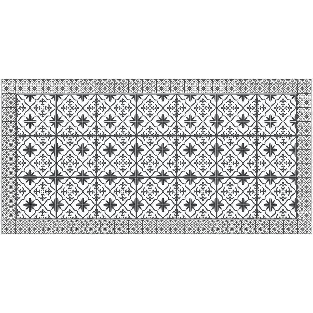 2' X 4' Dark Gray And White Tile Printed Vinyl Area Rug with UV Protection