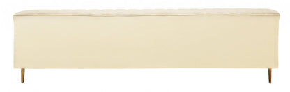 90" Ivory Velvet Sofa And Toss Pillows With Gold Legs