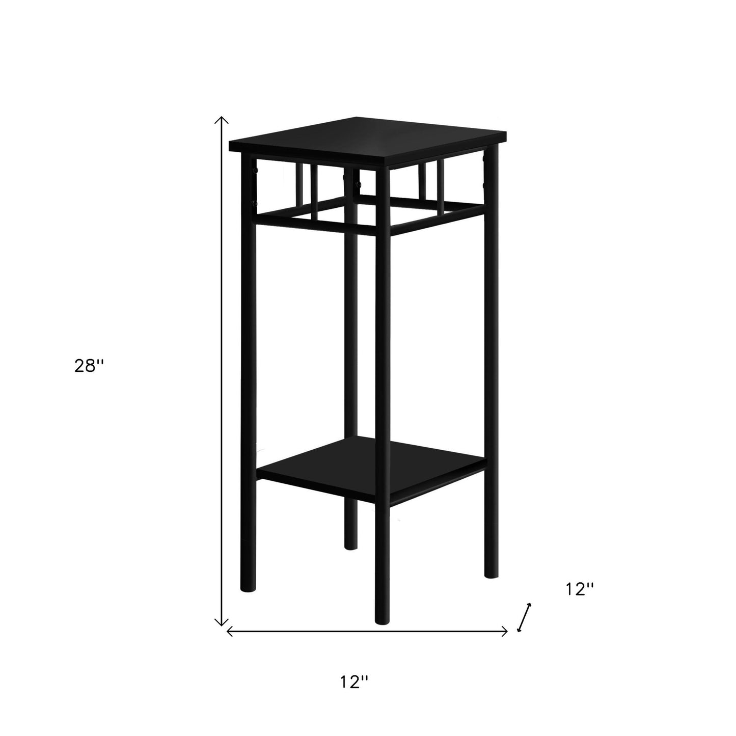 28" Black Square End Table With Shelf