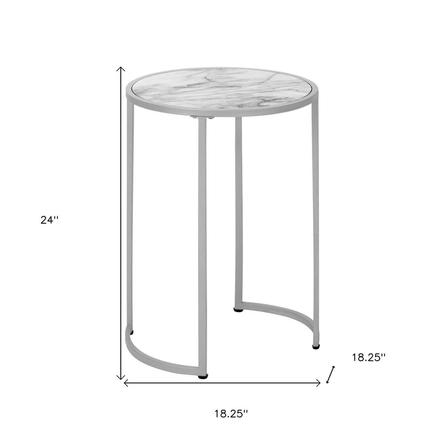 24" Silver And White Round End Table