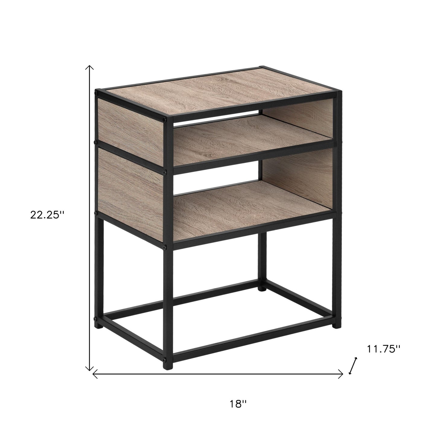 22" Black And Deep Taupe End Table With Two Shelves