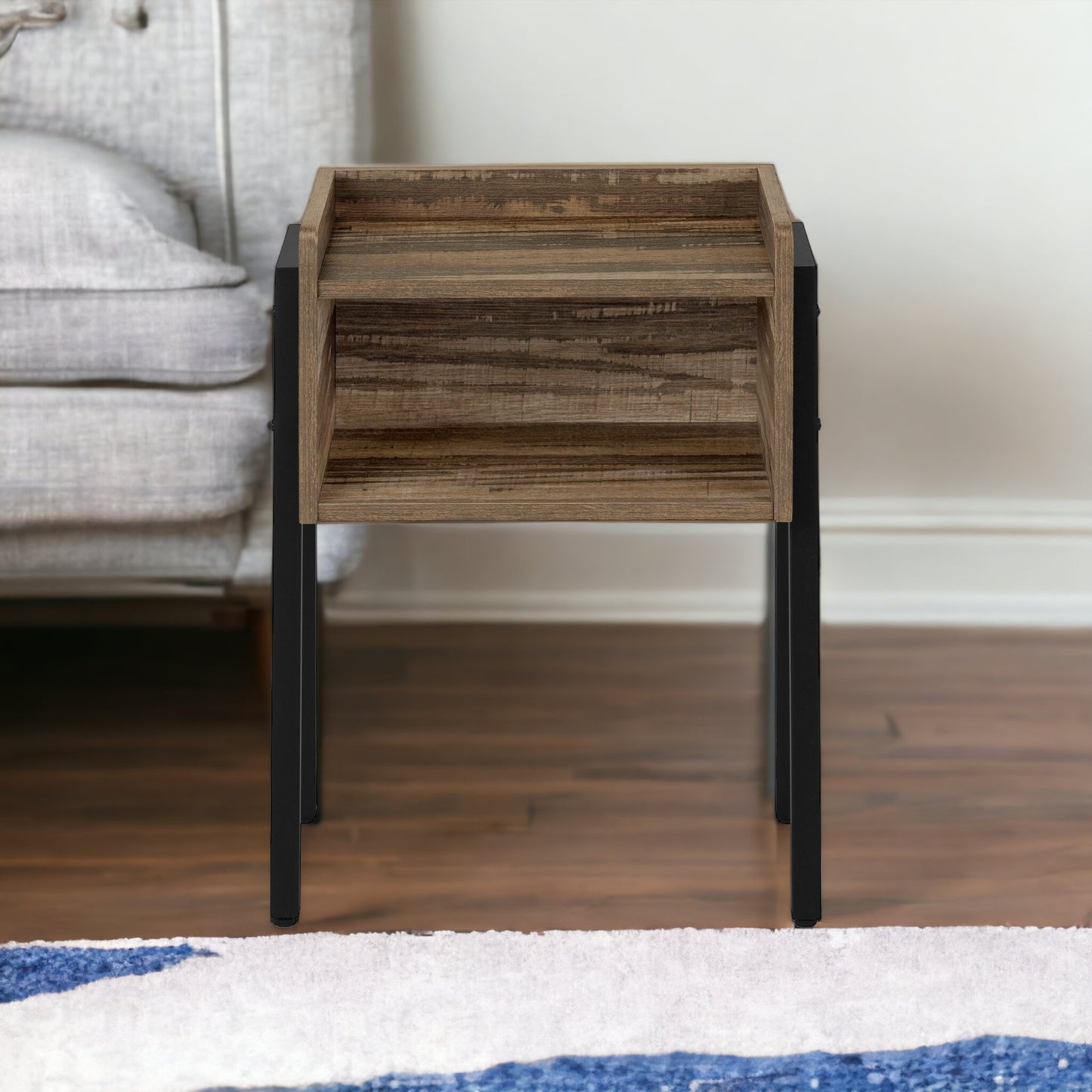 23" Black And Brown End Table With Shelf