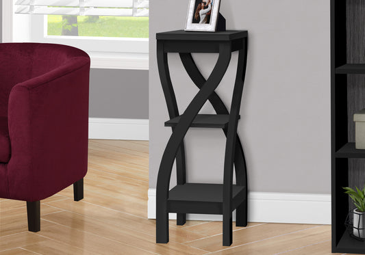 32" Black Wood Square End Table With Two Shelves