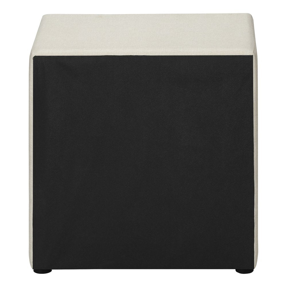 Beige wood nightstand with two drawers.