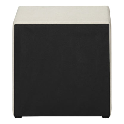 Beige wood nightstand with two drawers.