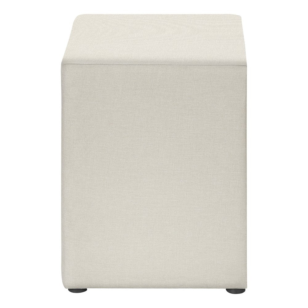 Beige wood two-drawer nightstand with a rectangular silhouette and short legs.