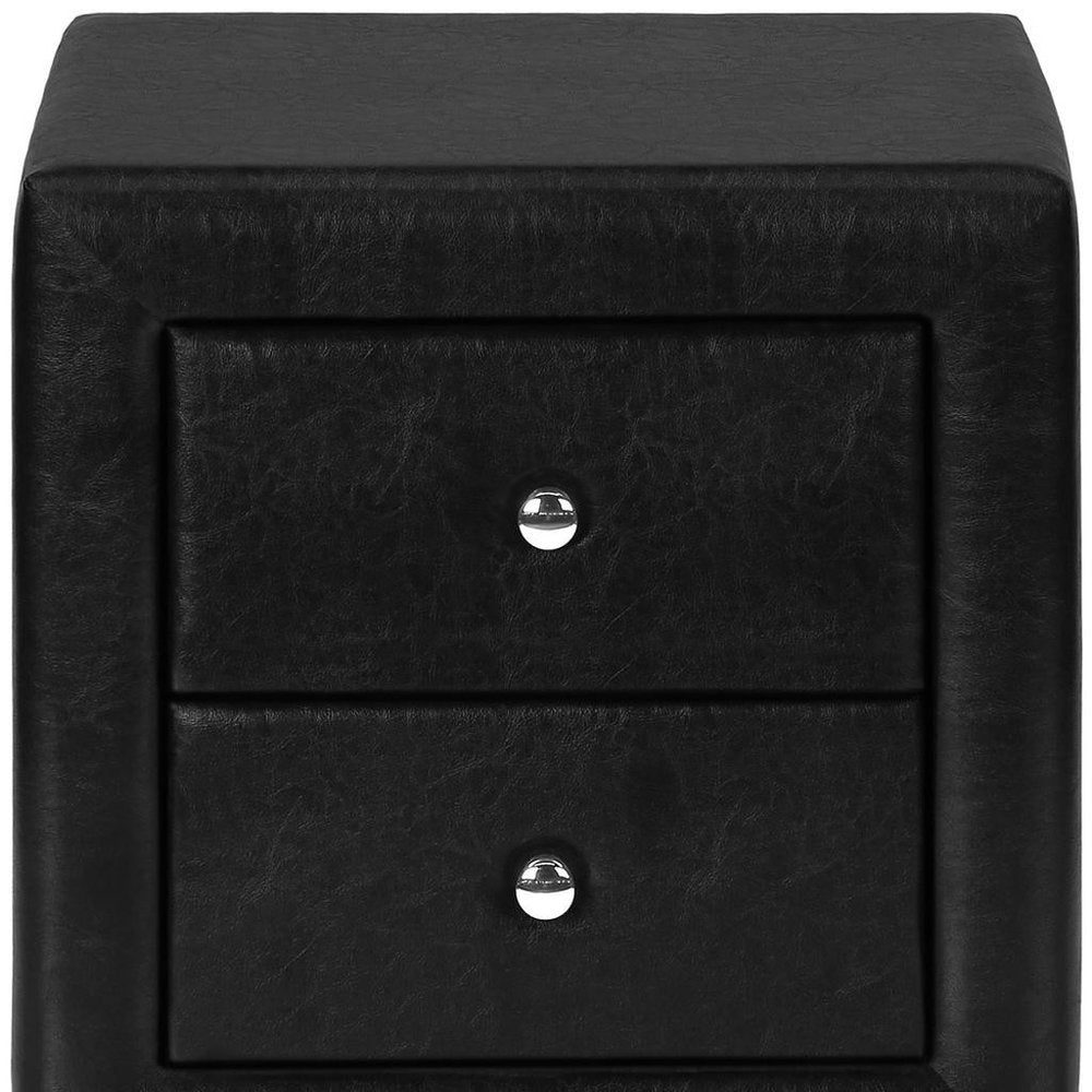 21" Black Wood Two Drawer Nightstand