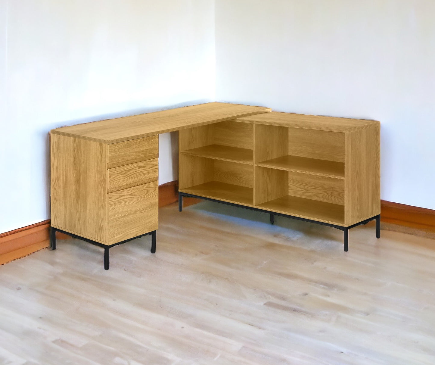 60" Brown and Black L Shape Computer Desk