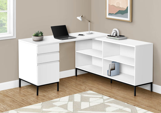 60" White and Black L Shape Computer Desk