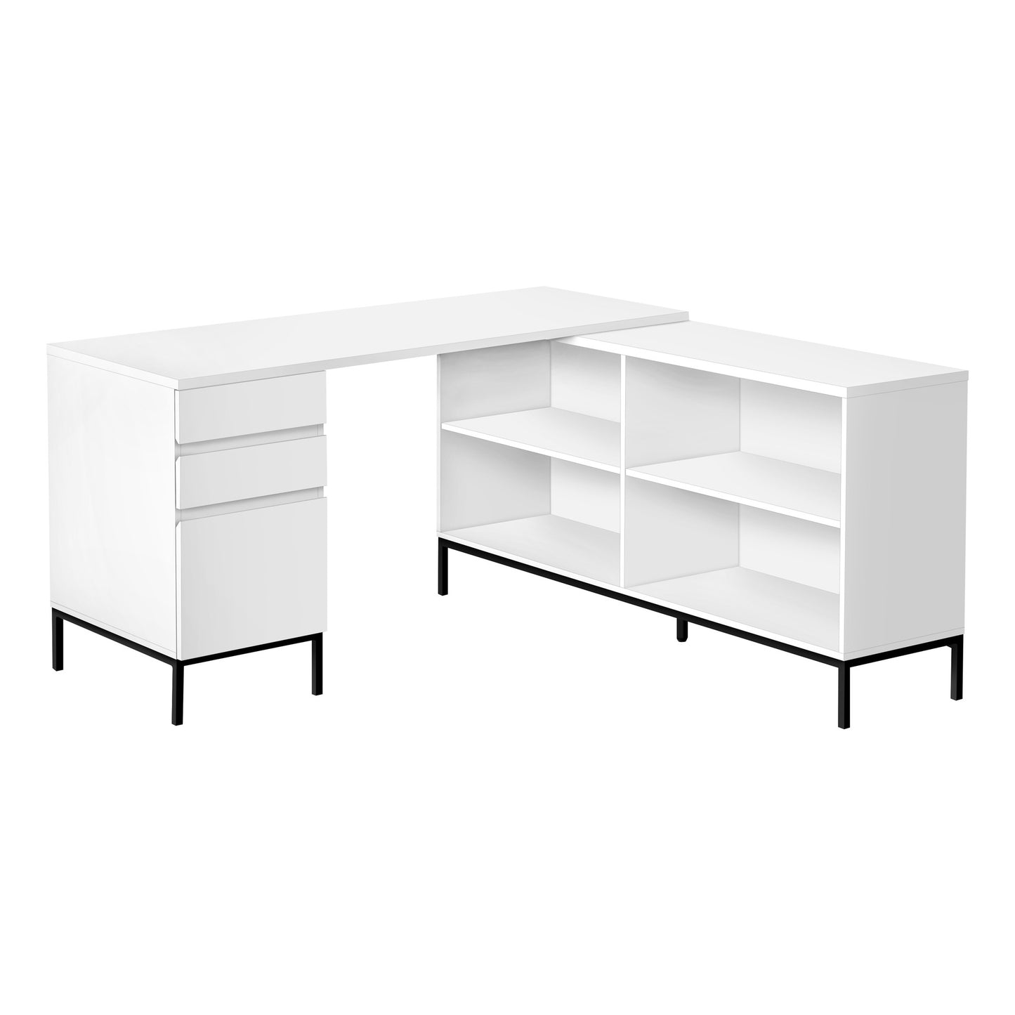 60" White and Black L Shape Computer Desk With Three Drawers