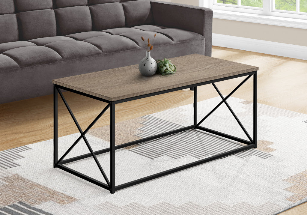 41" Taupe And Black Metal Coffee Table