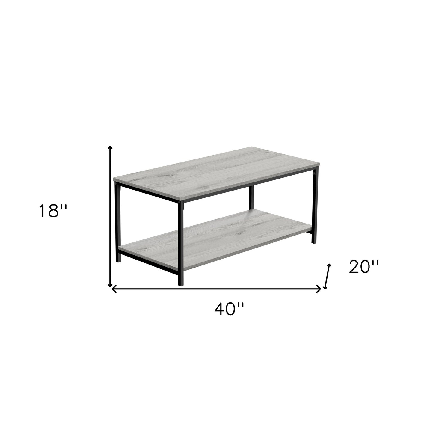 40" Gray And Black Metal Coffee Table