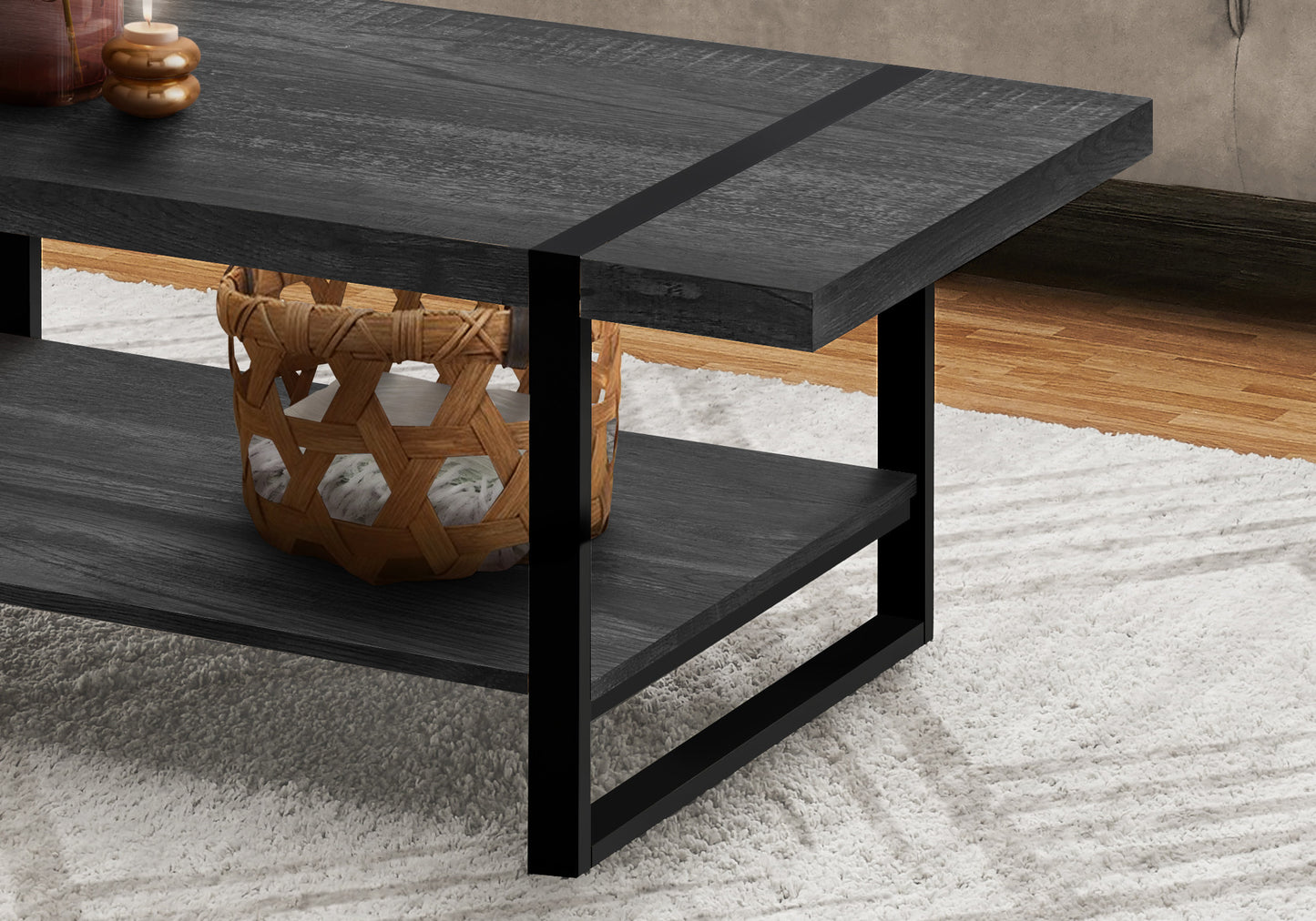 47" Black Coffee Table With Shelf