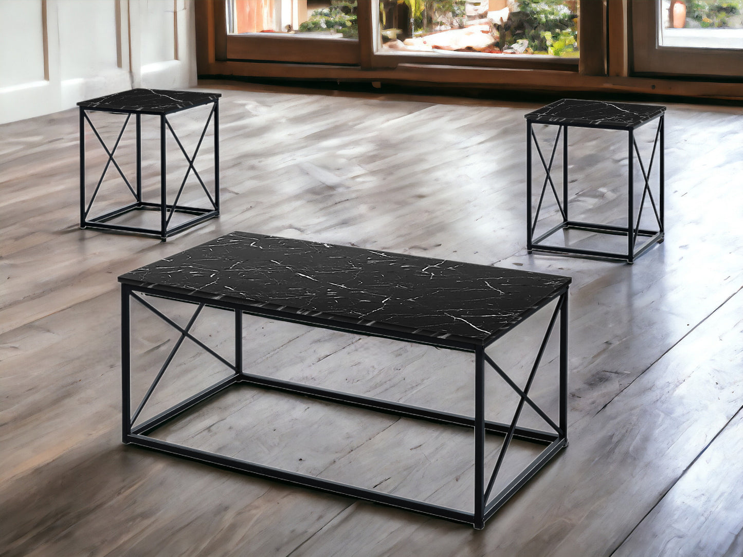 Set of Three 42" Black Metal Coffee Table