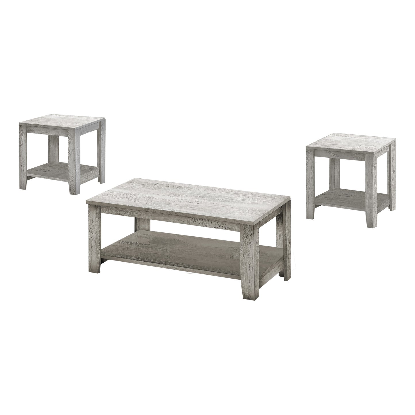 Set Of Three 42" Gray Rectangular Coffee Table With Three Shelves