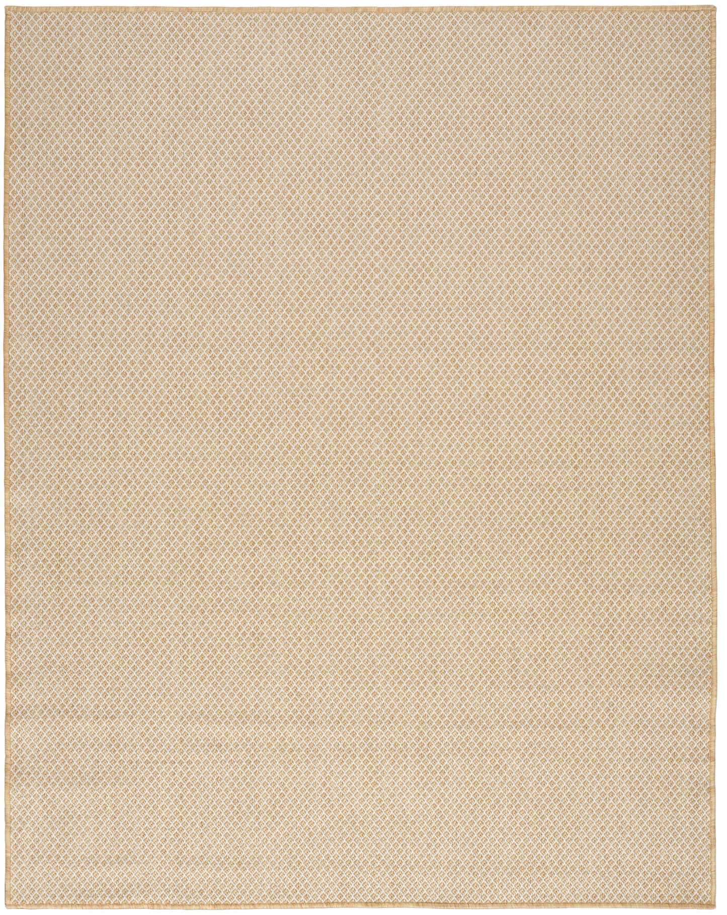 Beige textured rug with a tiny diamond lattice pattern in warm neutral tones.