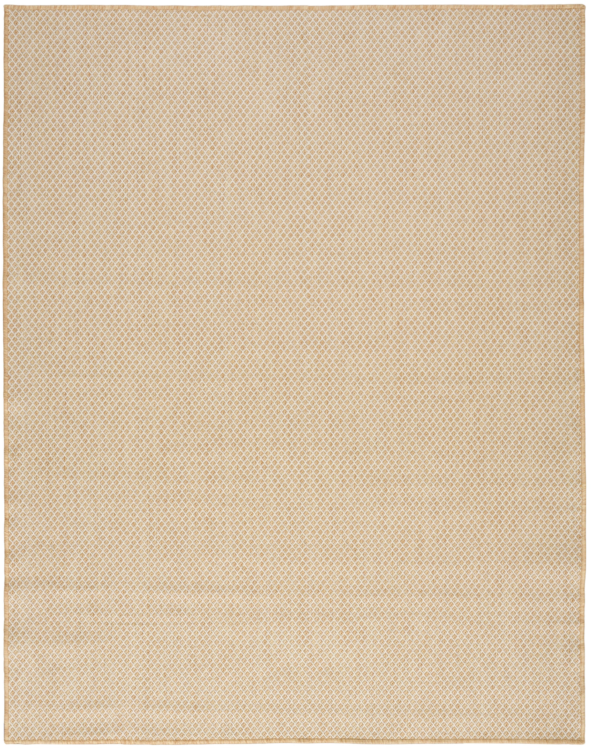 Beige textured rug with a tiny diamond lattice pattern in warm neutral tones.