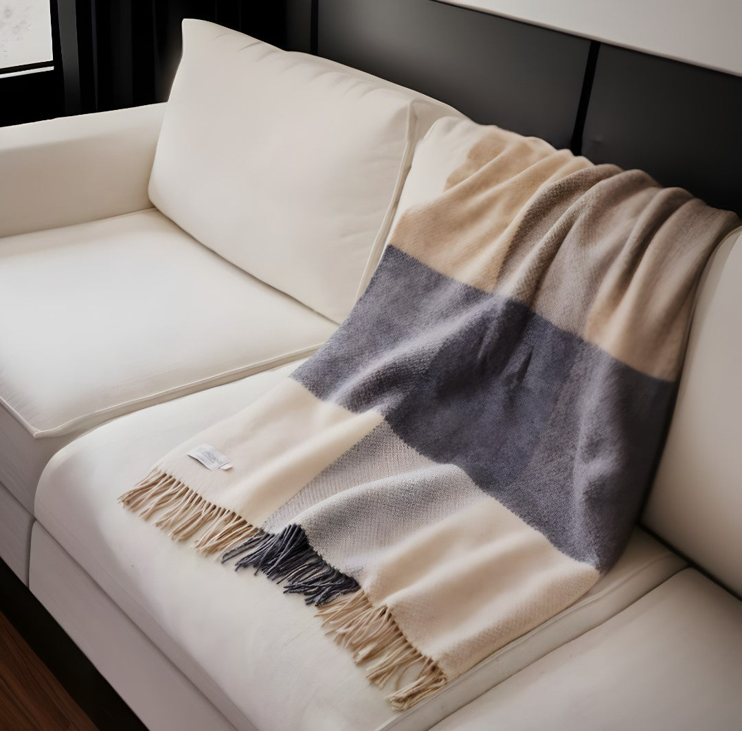 Charcoal Woven Wool Checkered Reversable Throw