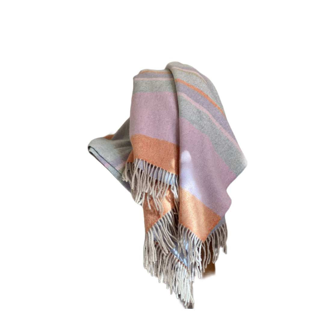 Blue and Pink Woven Wool Striped Throw Blanket