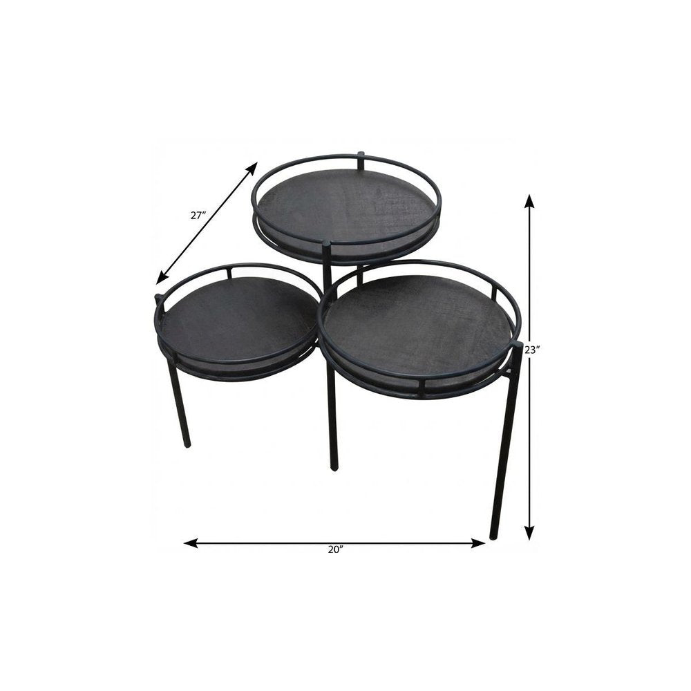23" Black Solid Wood And Iron Round End Table