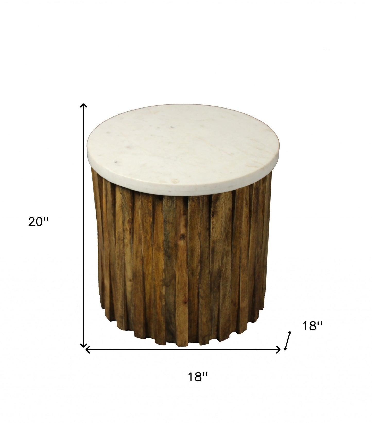 20" Brown And Ivory Marble And Solid Wood Round End Table