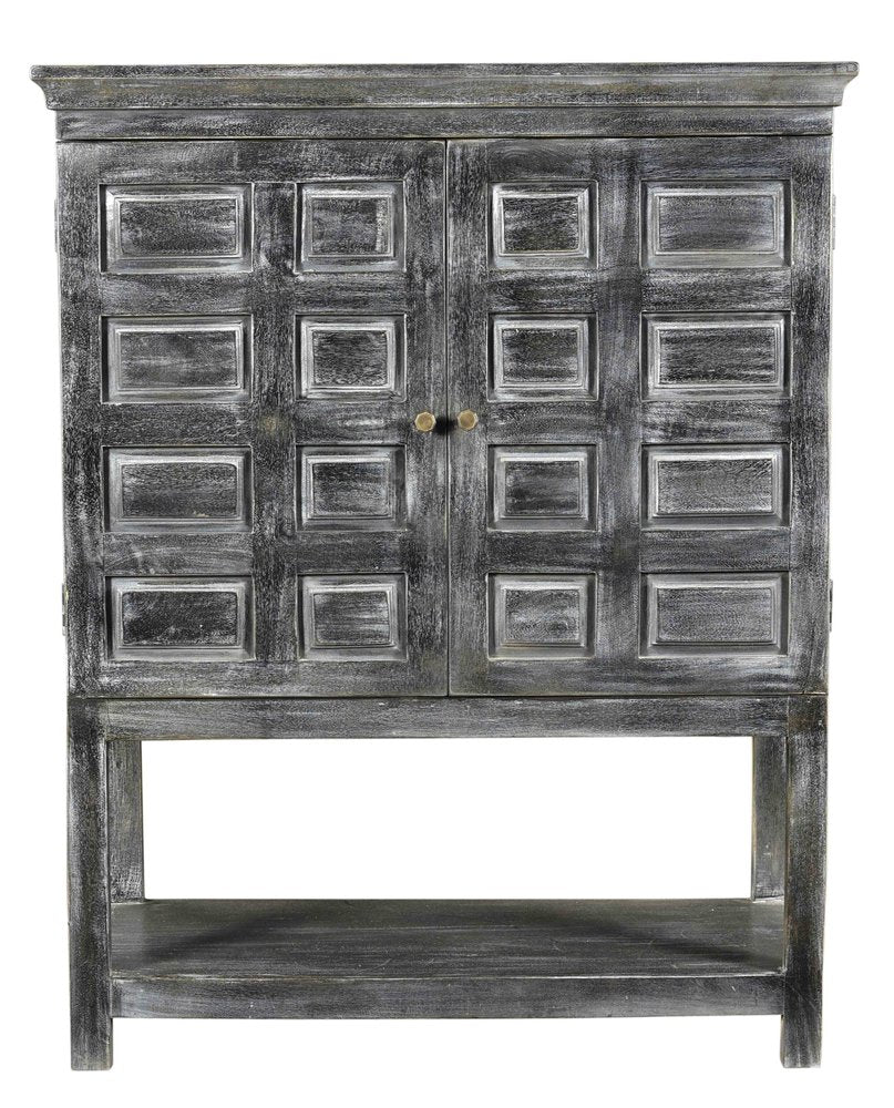 40" Distressed Wash Dark Gray Solid Wood Two Door Accent Cabinet