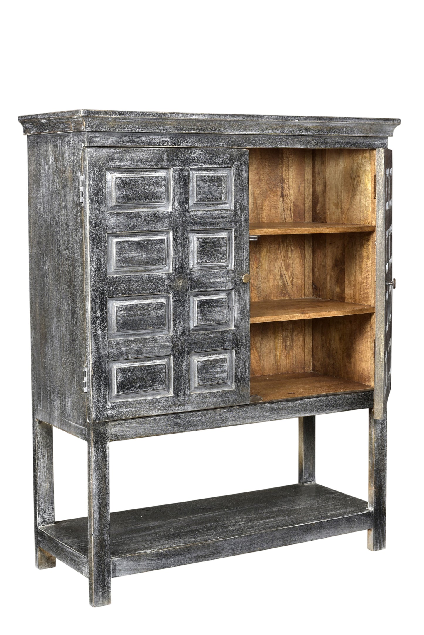 40" Distressed Wash Dark Gray Solid Wood Two Door Accent Cabinet