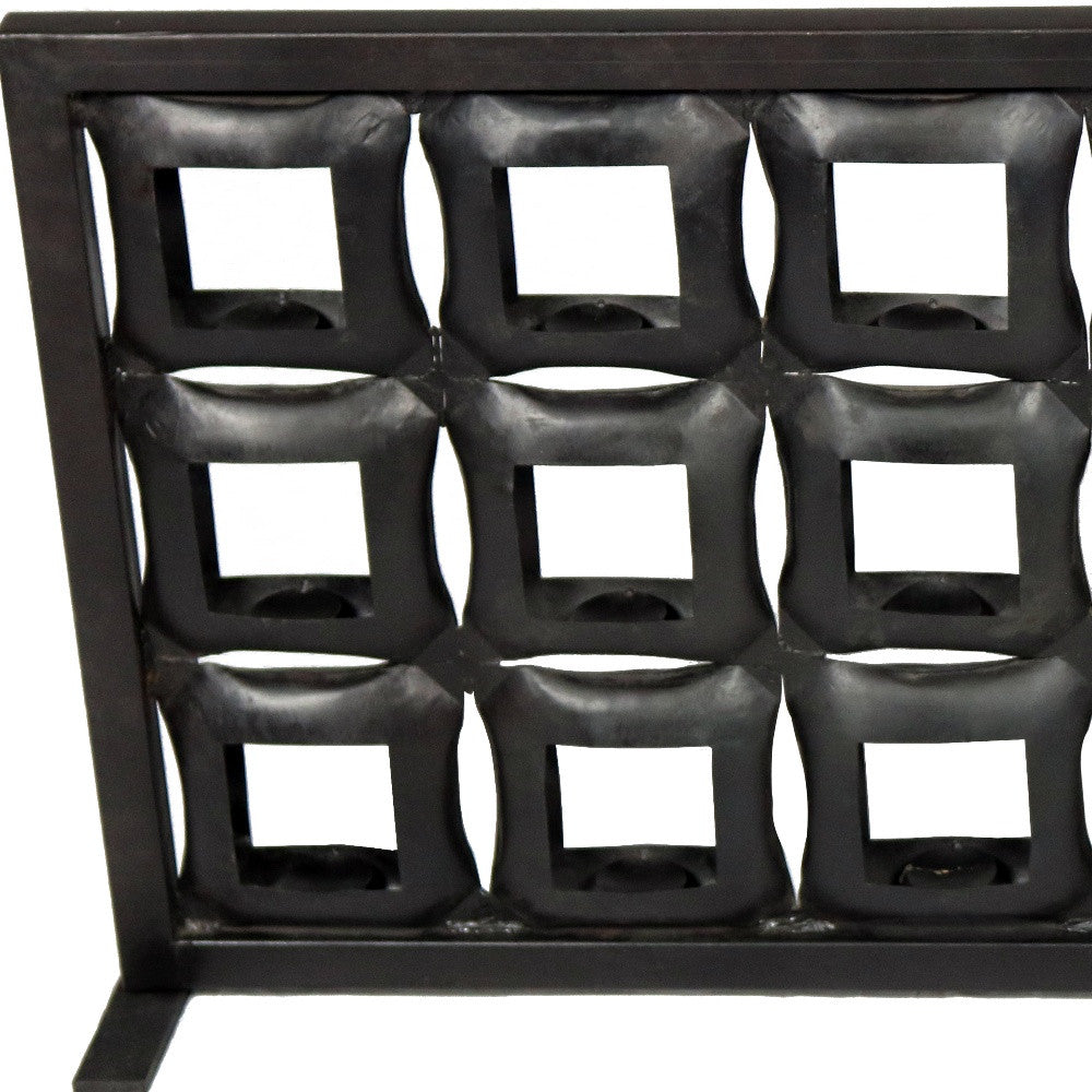 23" Black Iron Geometric Floor Tealight Candle Holder