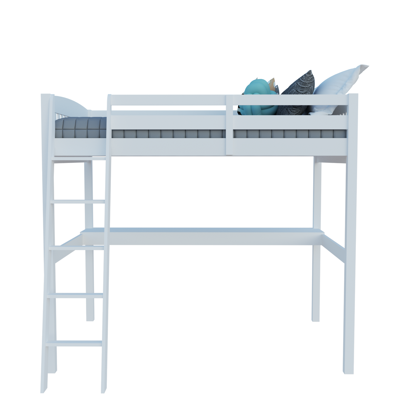 White Solid Wood Full Double Size Loft Bed with Desk and Storage