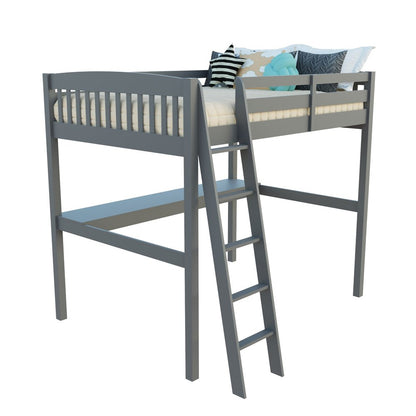 Gray Solid Wood Full Double Size Loft Bed with Desk and Storage
