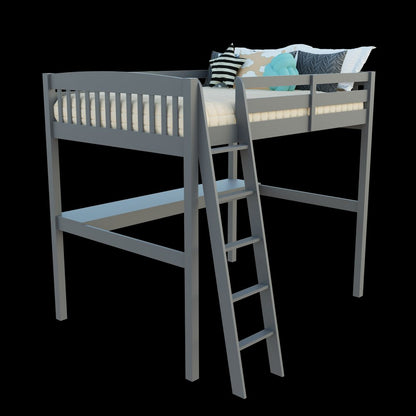 Gray Solid Wood Full Double Size Loft Bed with Desk and Storage