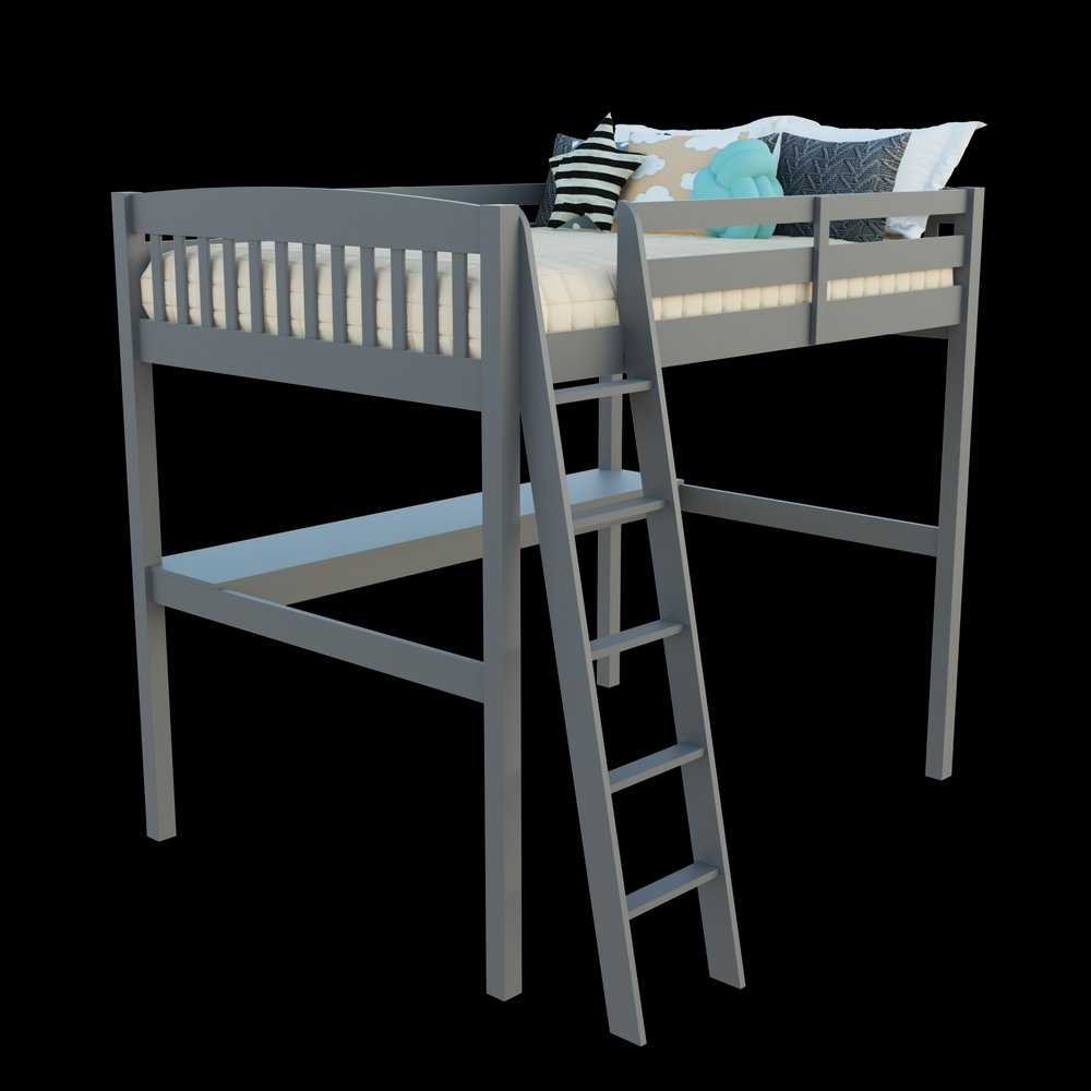 Gray Solid Wood Full Double Size Loft Bed with Desk and Storage