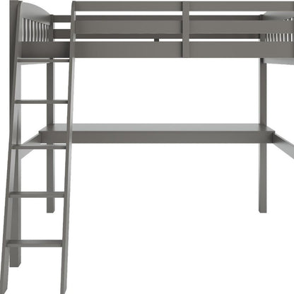 Gray Solid Wood Twin Size Loft Bed with Desk and Storage