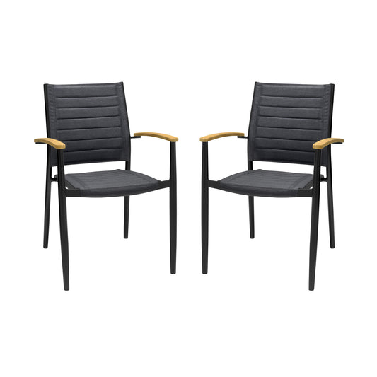 20" Set of Two Gray and Black Metal Indoor Outdoor Dining Chair